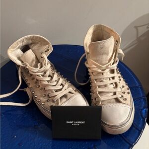 Saint Laurent Women's White Studded Sneakers